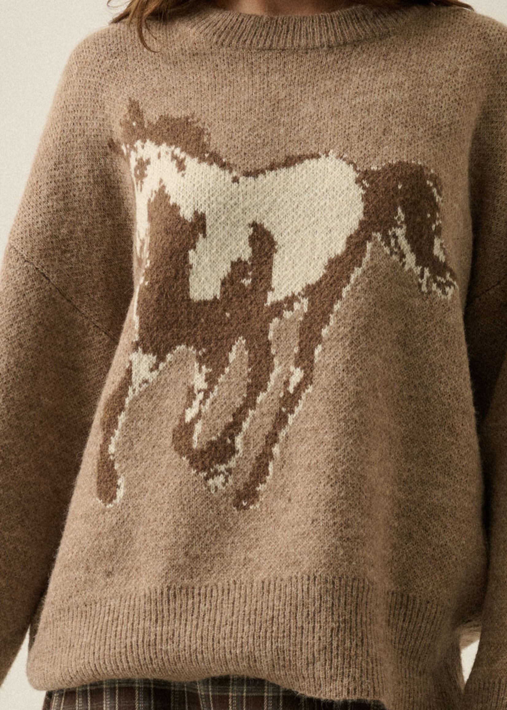 Promesa USA Horse Jacquard-Knit Loose-Fit Drop-Shoulder Sweater
