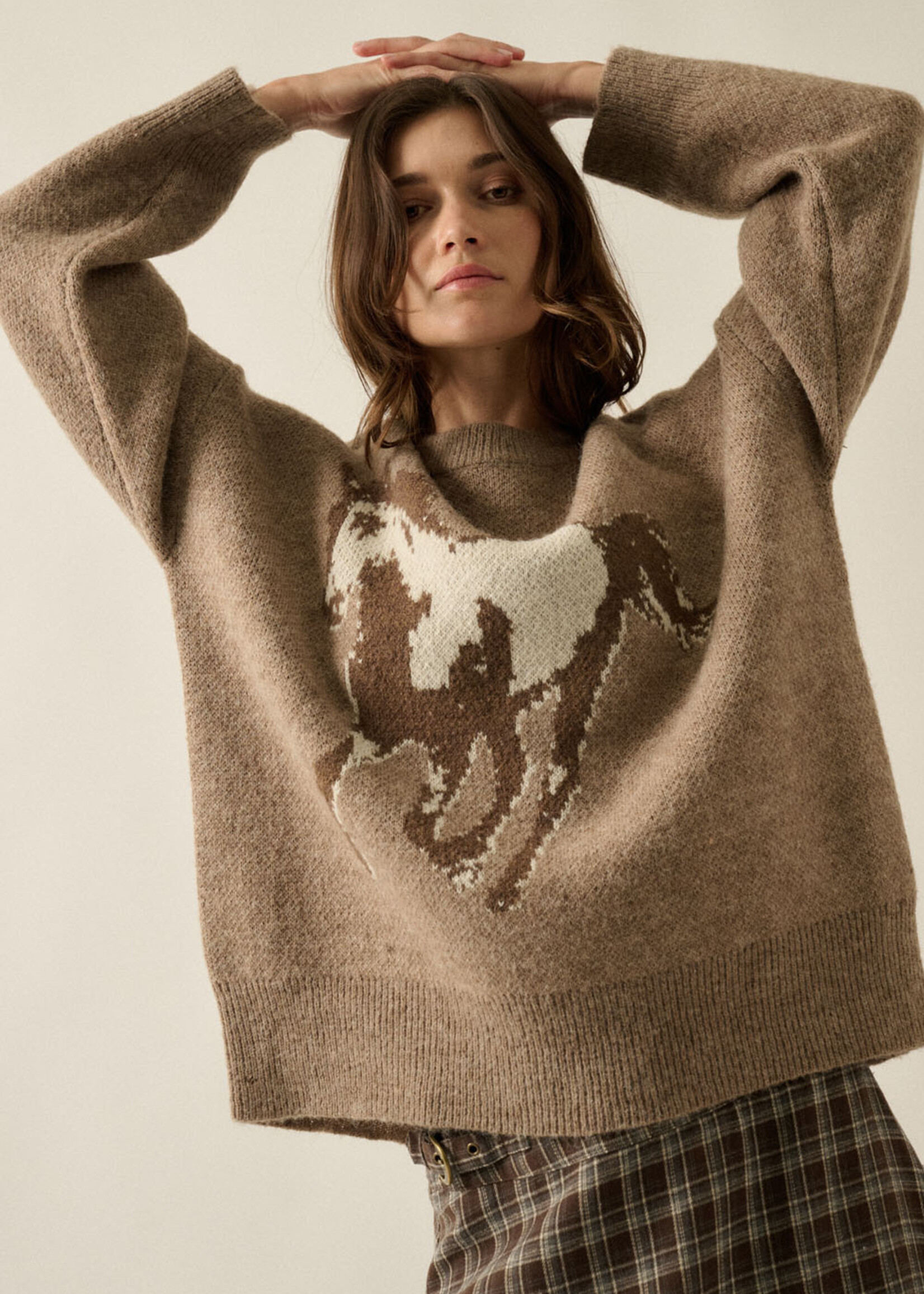 Promesa USA Horse Jacquard-Knit Loose-Fit Drop-Shoulder Sweater