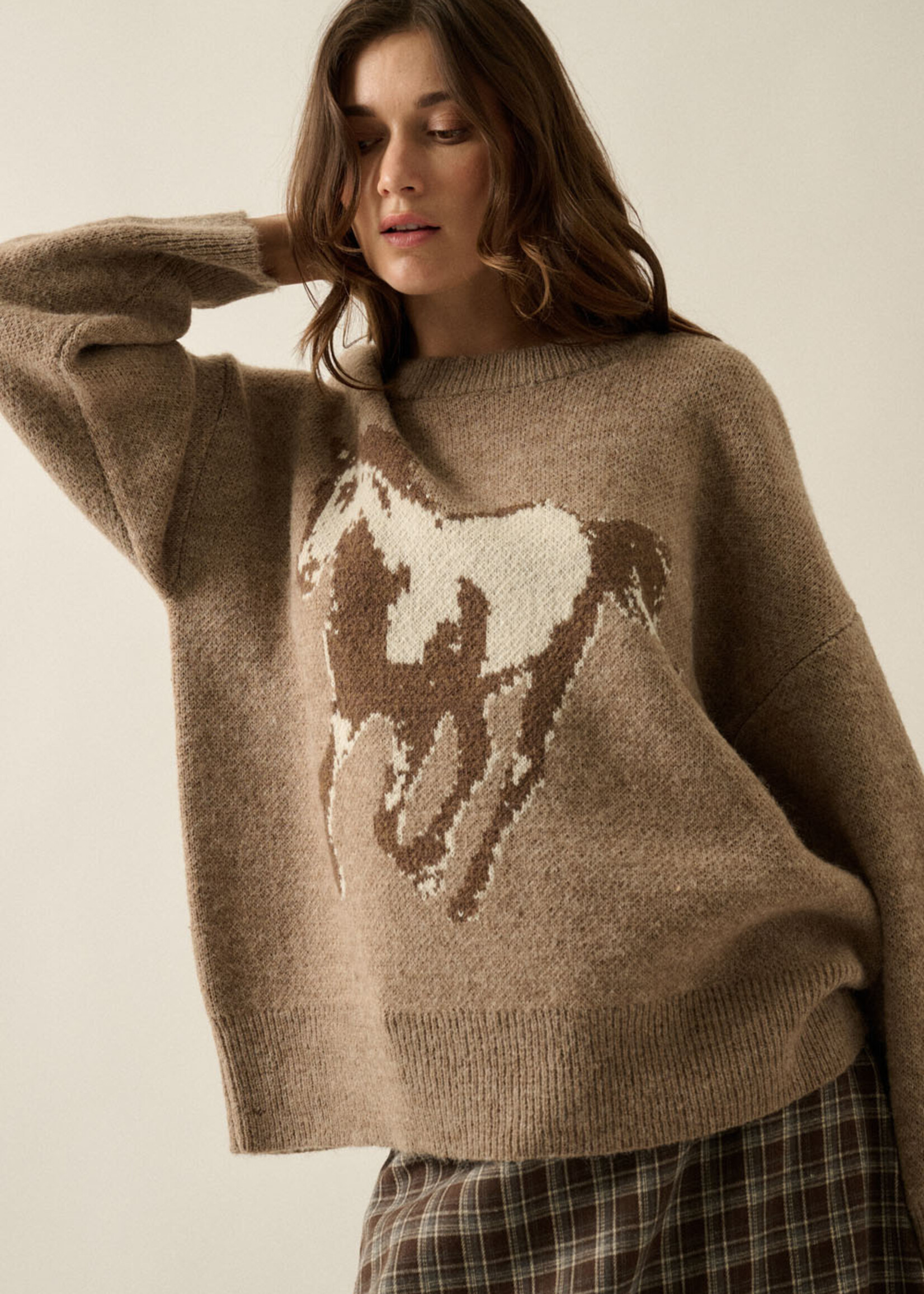 Promesa USA Horse Jacquard-Knit Loose-Fit Drop-Shoulder Sweater