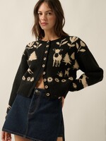 Promesa USA Forest Motif Knit Button-Front Cropped Cardigan Sweater