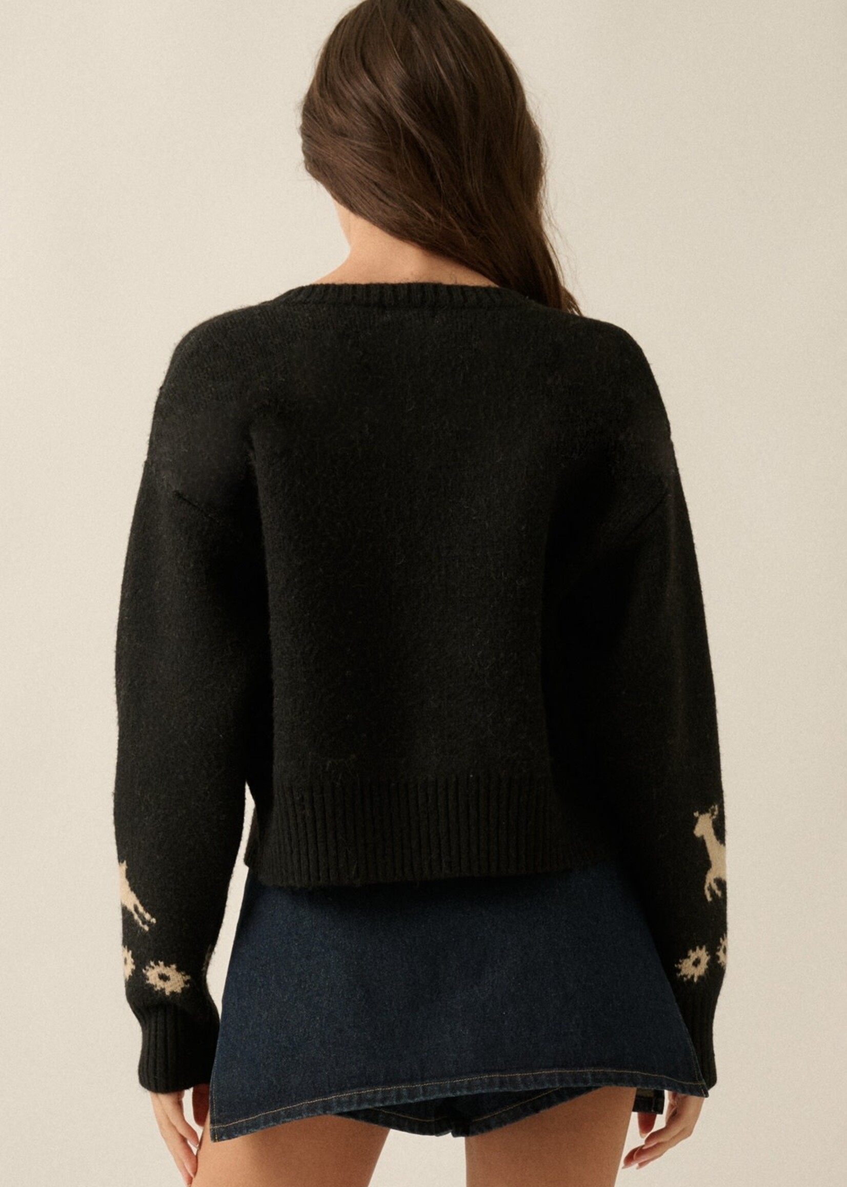 Promesa USA Forest Motif Knit Button-Front Cropped Cardigan Sweater