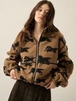 Promesa USA Horses Jacquard Sherpa Fleece Zip-Up High-Collar Jacket