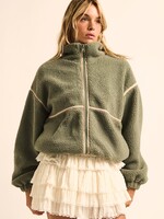 Promesa USA Faux Leather-Trimmed Sherpa Fleece Zip-Up Jacket