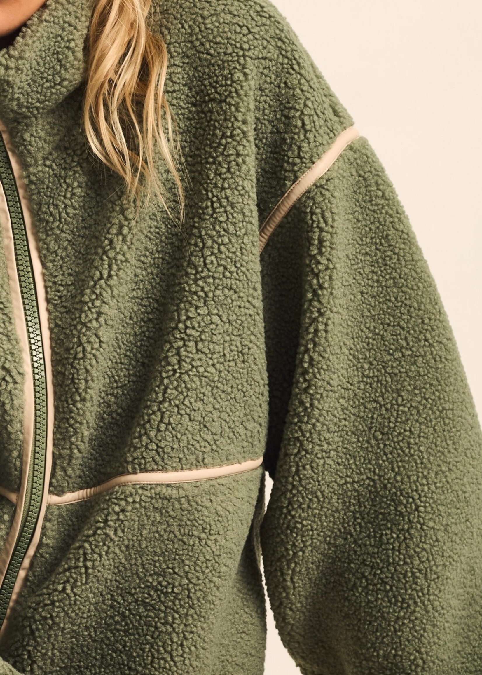 Promesa USA Faux Leather-Trimmed Sherpa Fleece Zip-Up Jacket