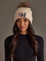 Panache Apparel Co. Embroidered Knit Pom Beanie Beige Ski