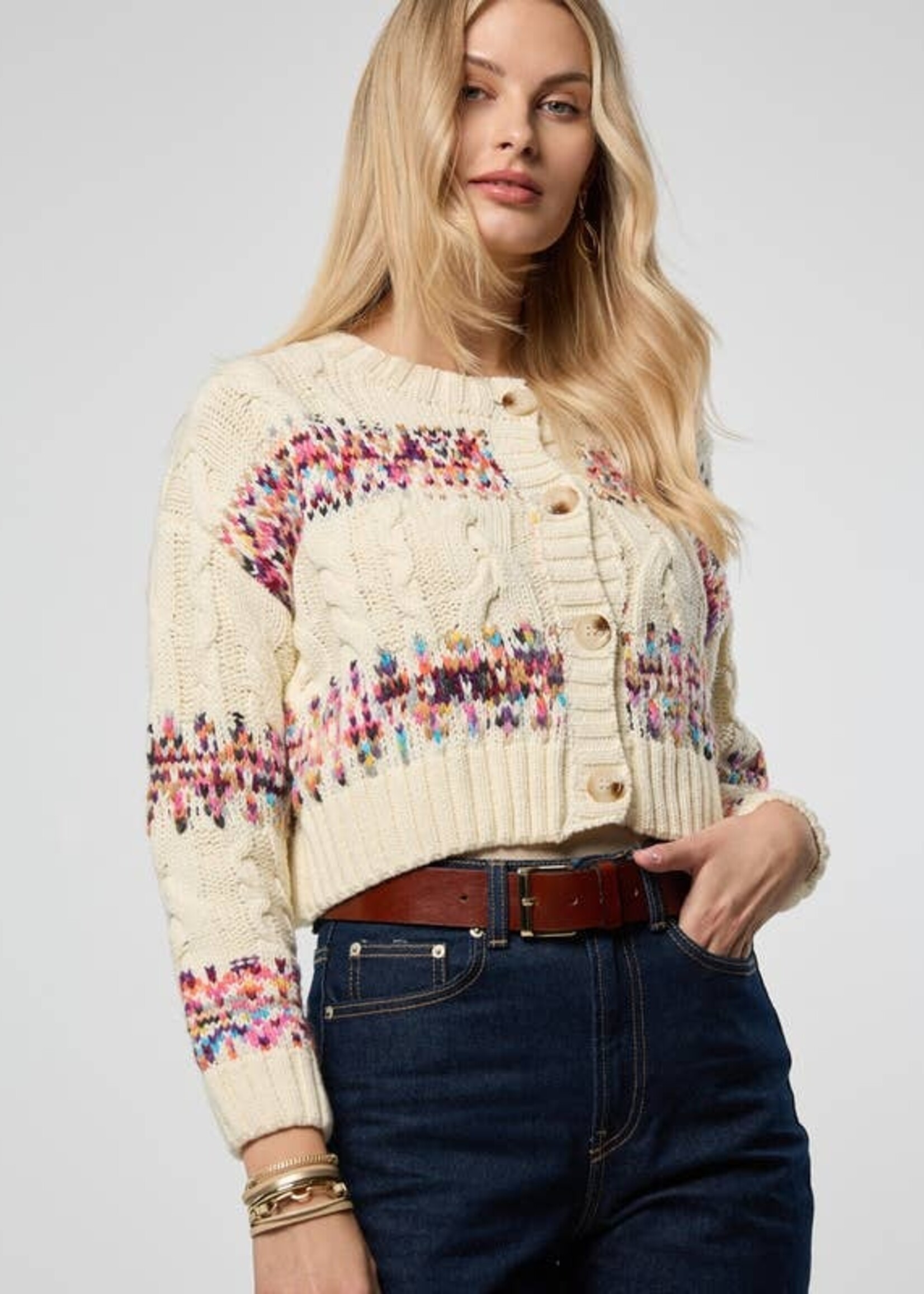 Saachi Fair Isle Cable Knit Cardigan