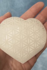 Selenite Flower of Life Ectched Heart - 3"