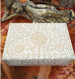 White Washed Carved Wooden Box