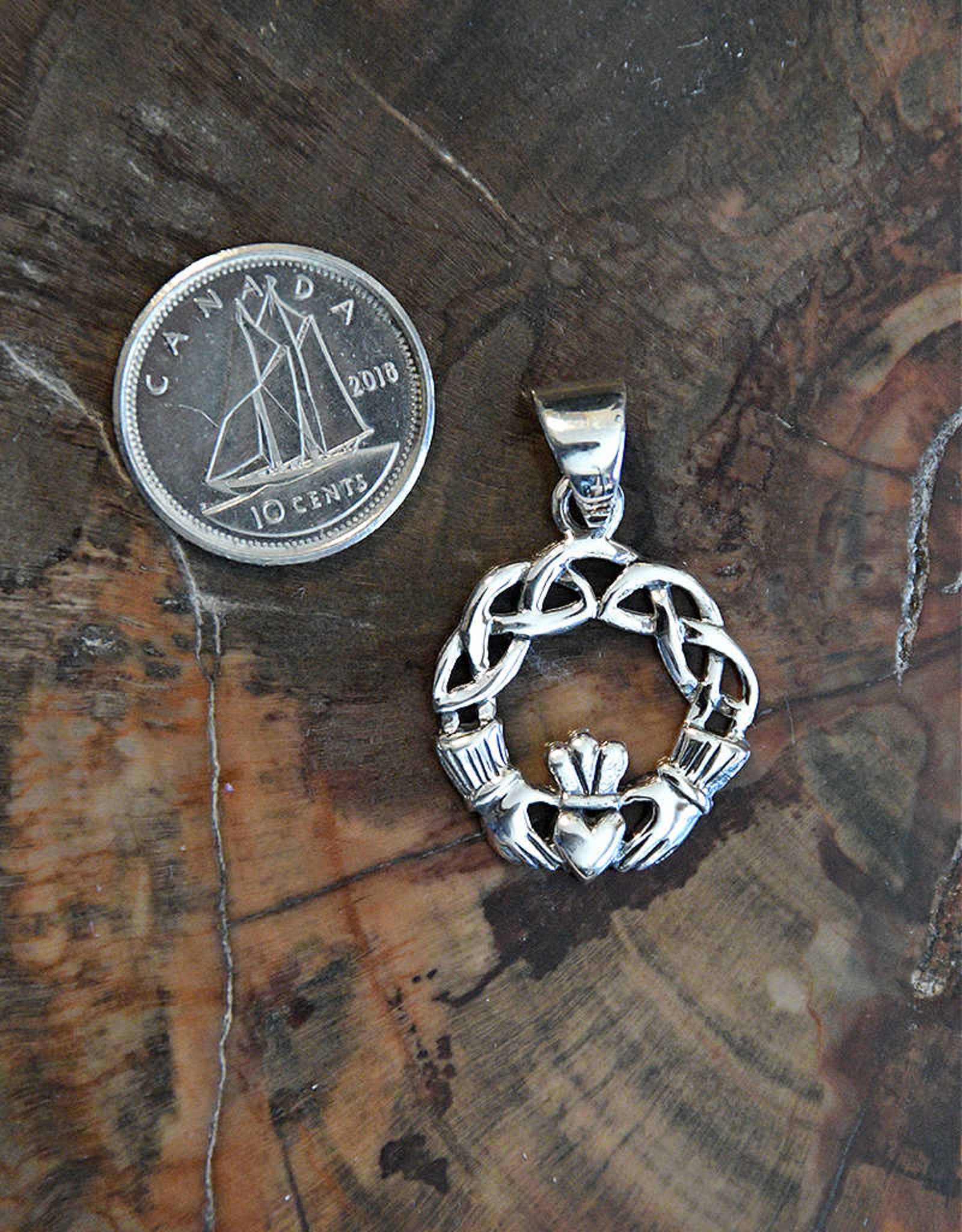 Celtic Claddagh Sterling Silver Pendant - .75"