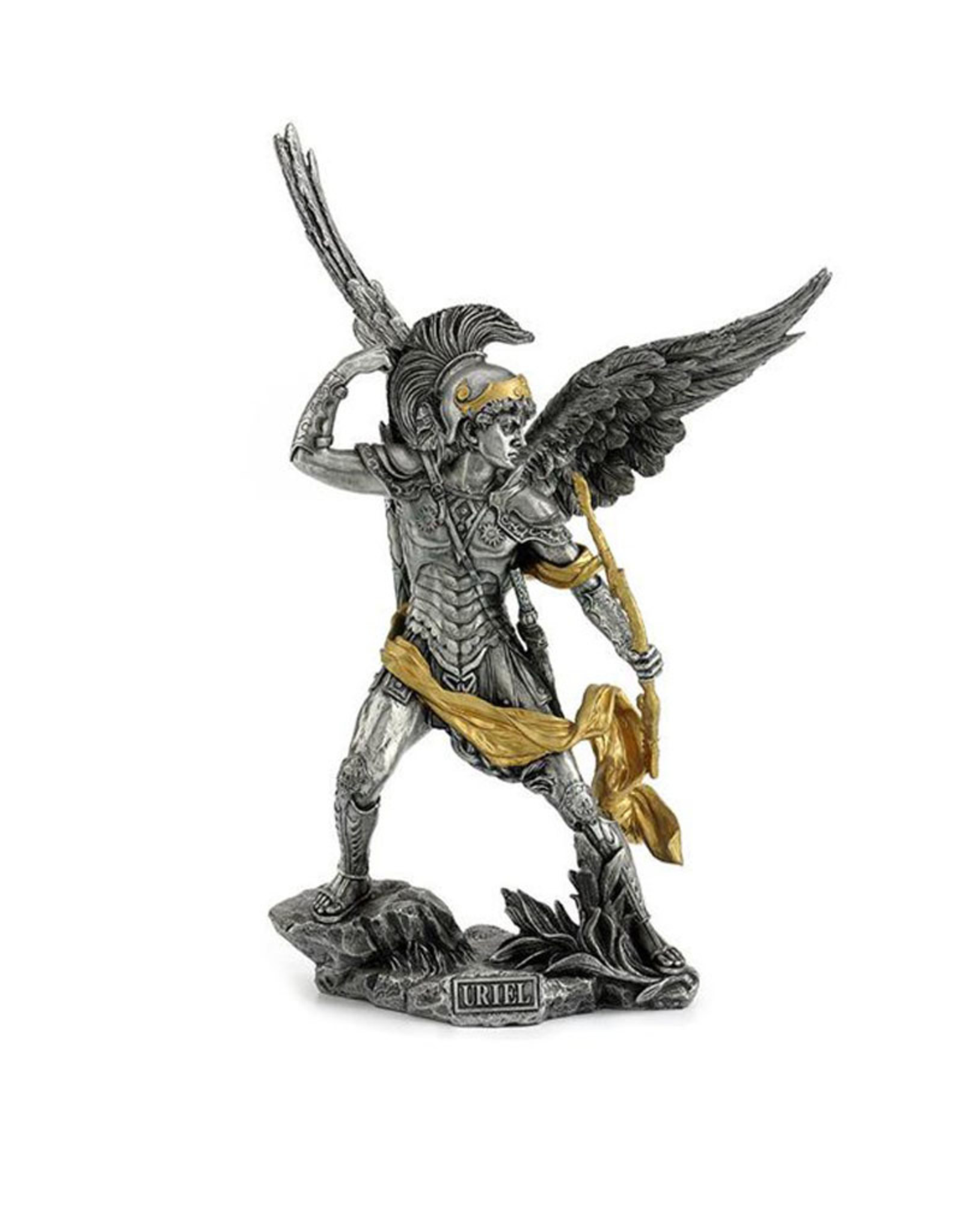 Wise Unicorn Archangel Uriel Statue - Pewter & Gold