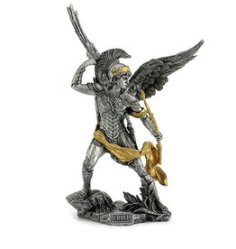 Wise Unicorn Archangel Uriel Statue - Pewter & Gold