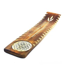 Flower of Life Wooden Etched Incense Burner 2" Wide