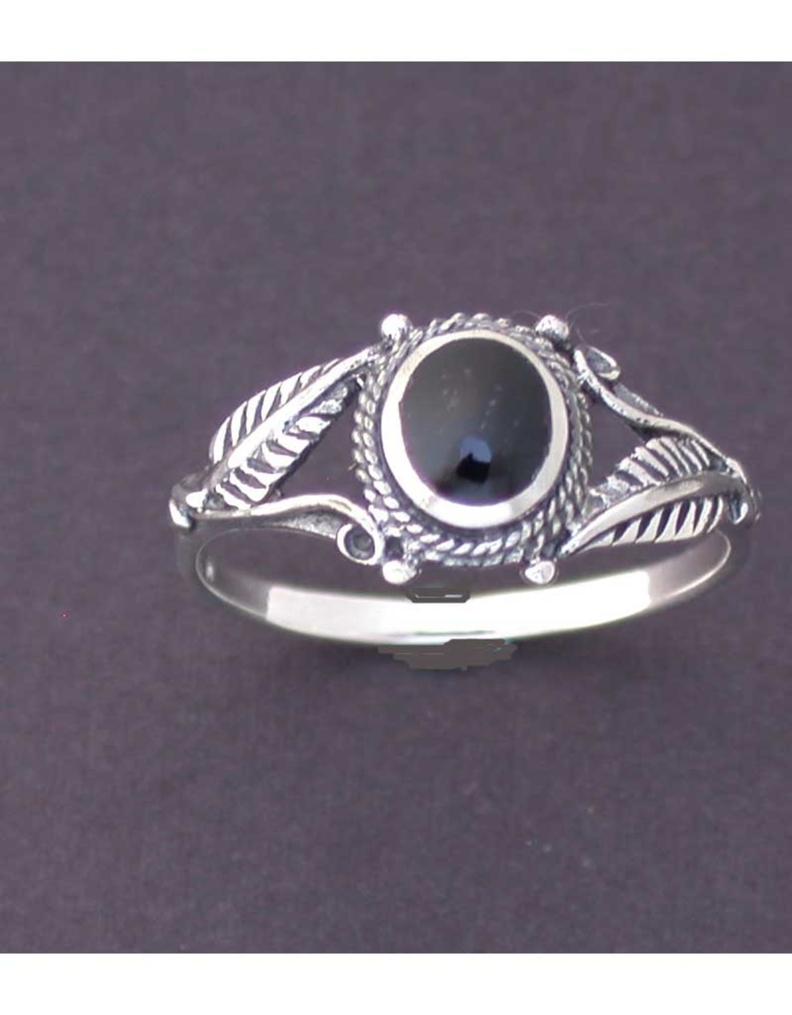Onyx with Leaf Ring Sterling Silver - Size 4