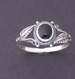 Onyx with Leaf Ring Sterling Silver - Size 4