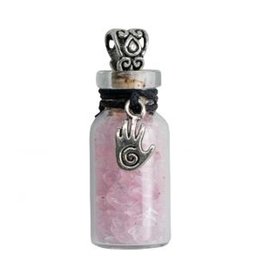 Rose Quartz & Healing Hand Chip Bottle Necklace 20.5"l