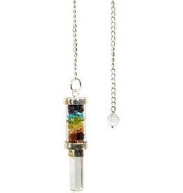 Chakra Chips in Glass Tube w Point Pendulum - 9"'L