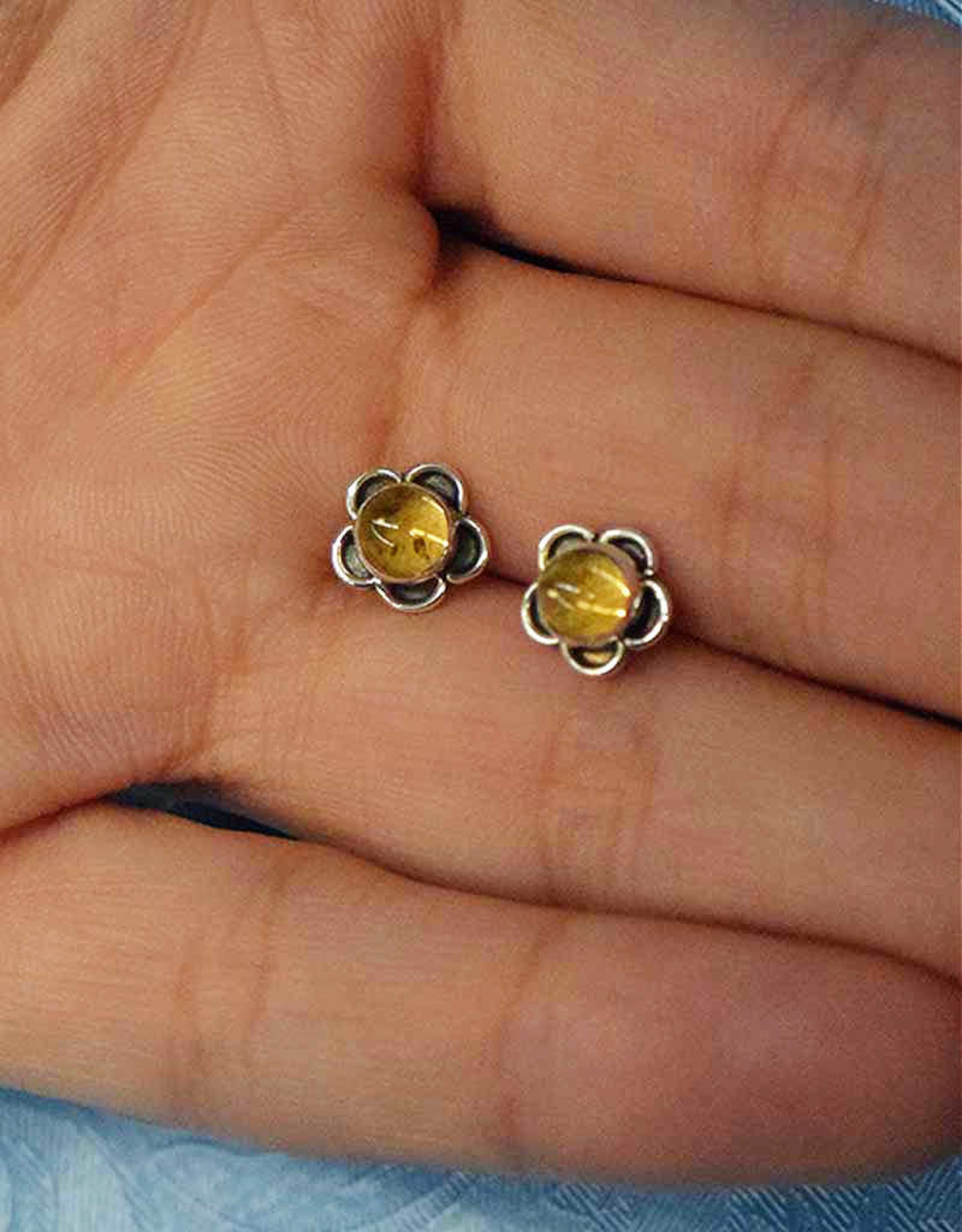 Citrine Flower Sterling Silver Stud Earrings