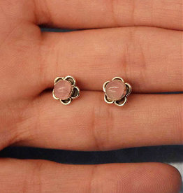 Rose Quartz Flower Sterling Silver Stud Earrings