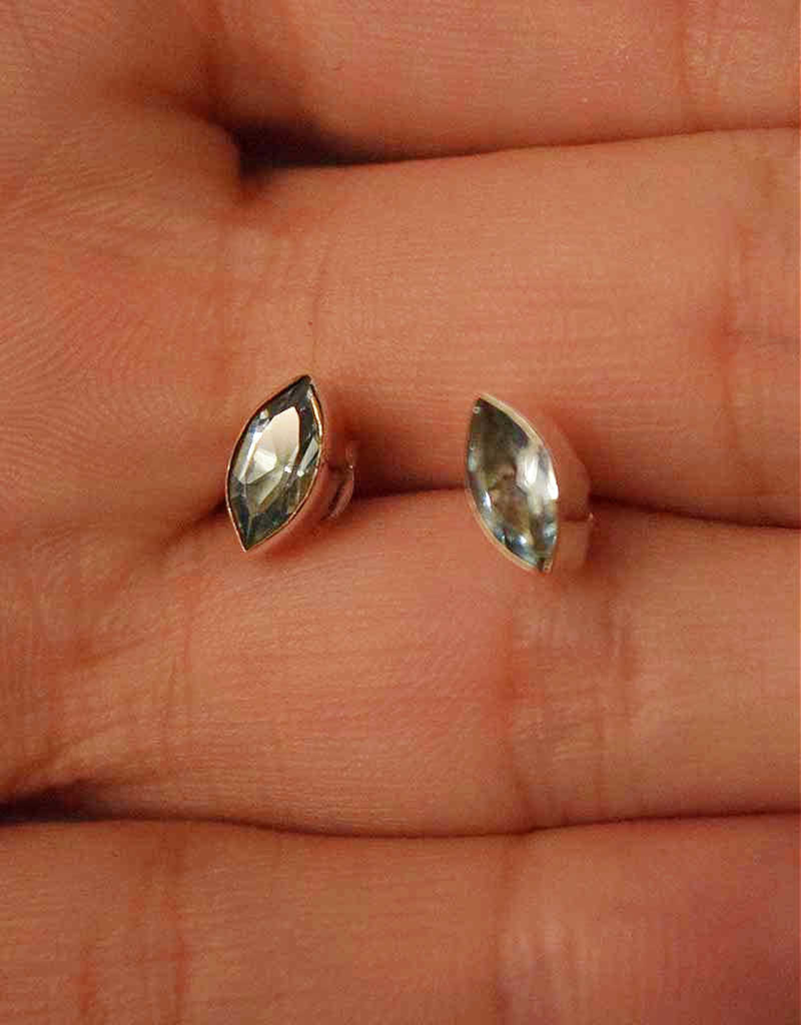 Topaz Pointed Oval Sterling Silver Stud Earrings