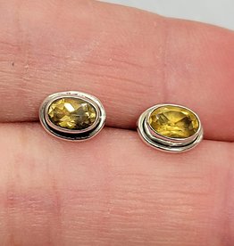 Citrine Pointed Oval B Sterling Silver Stud Earrings