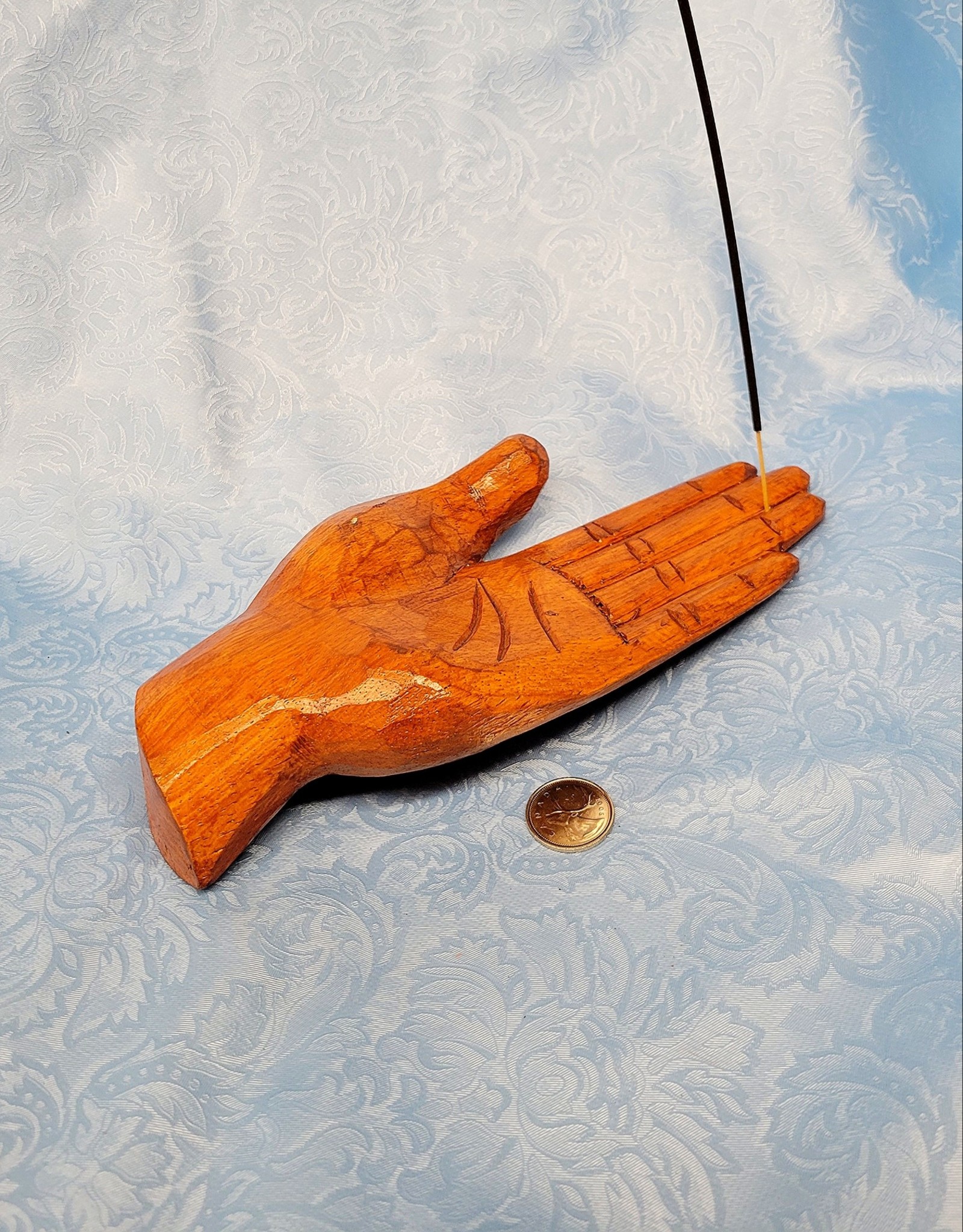 Wood Incense Holder - Carved Hand 9.5"