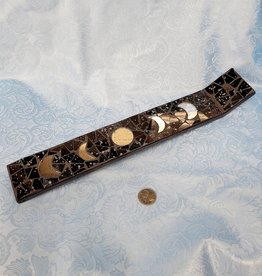 Wood Incense Holder -Black Mosaic Moon Phases 13"