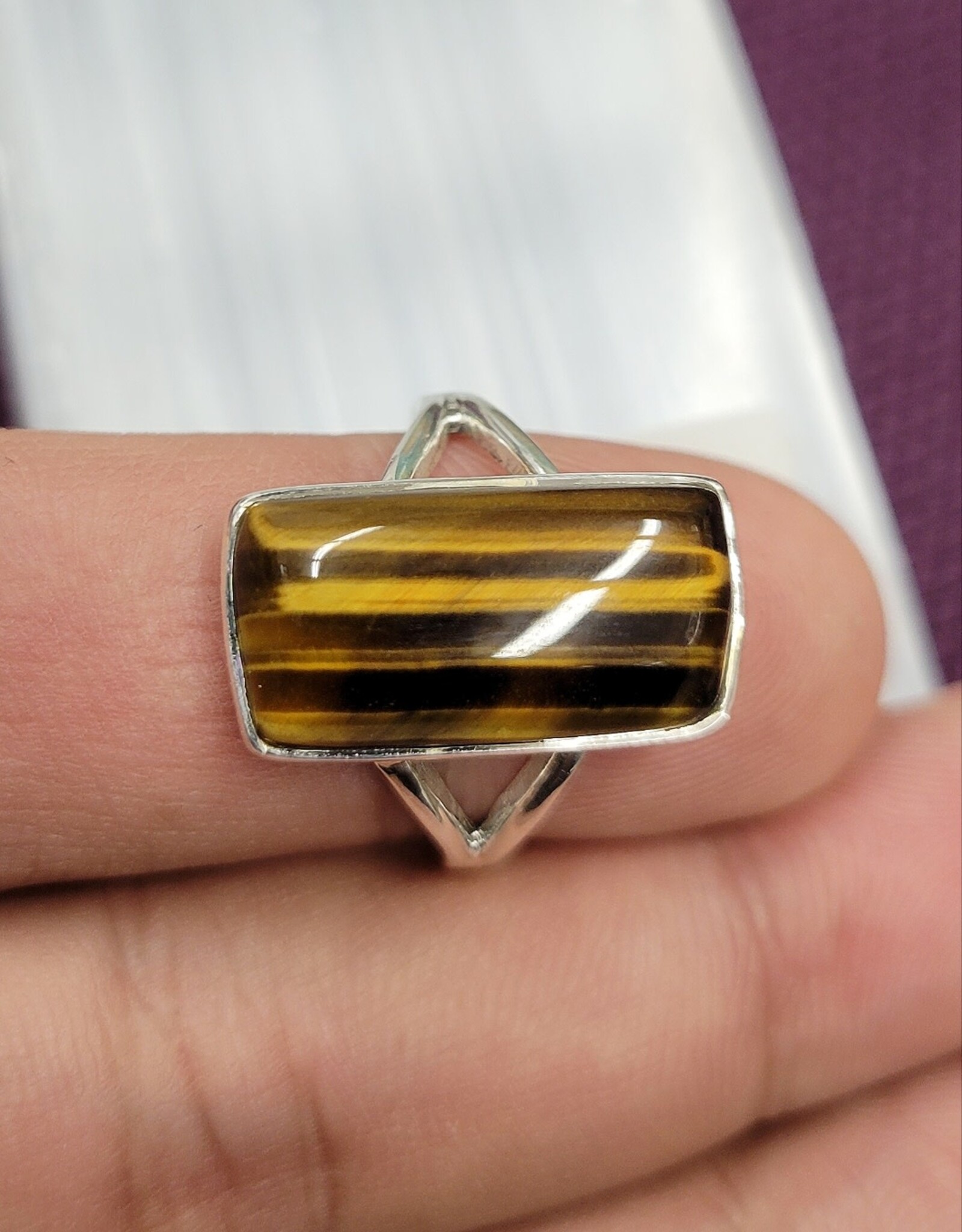 Golden Tiger's Eye Ring A - Size 8 Sterling Silver