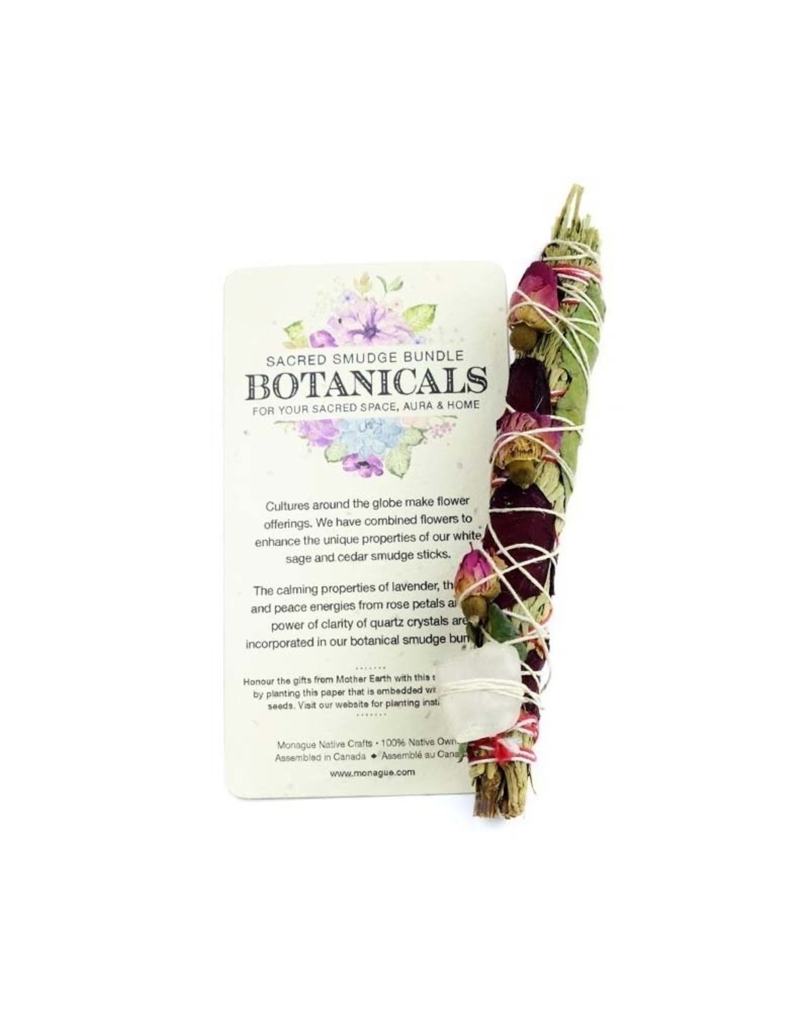 Monague Native Crafts Sacred Smudge Bundle Botanical - Cedar Rose Quartz