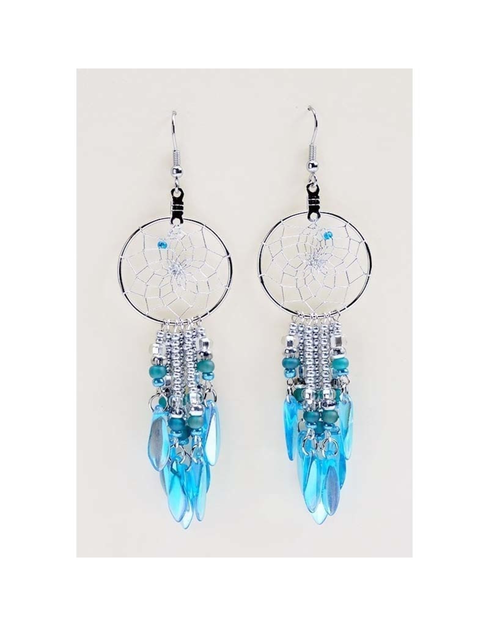 Monague Native Crafts Dream Catcher Earrings with Aqua Dangles 1"