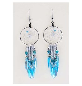 Monague Native Crafts Dream Catcher Earrings with Aqua Dangles 1"