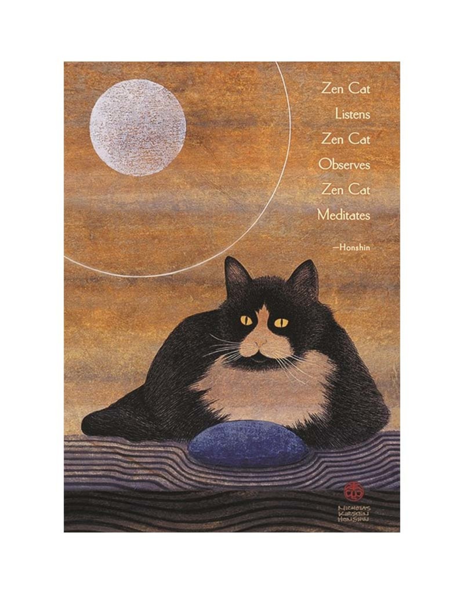 Amber Lotus Zen Cat Listens - Greeting Card