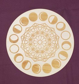 Wooden Painted Moon Phase Crystal Grid Plate
