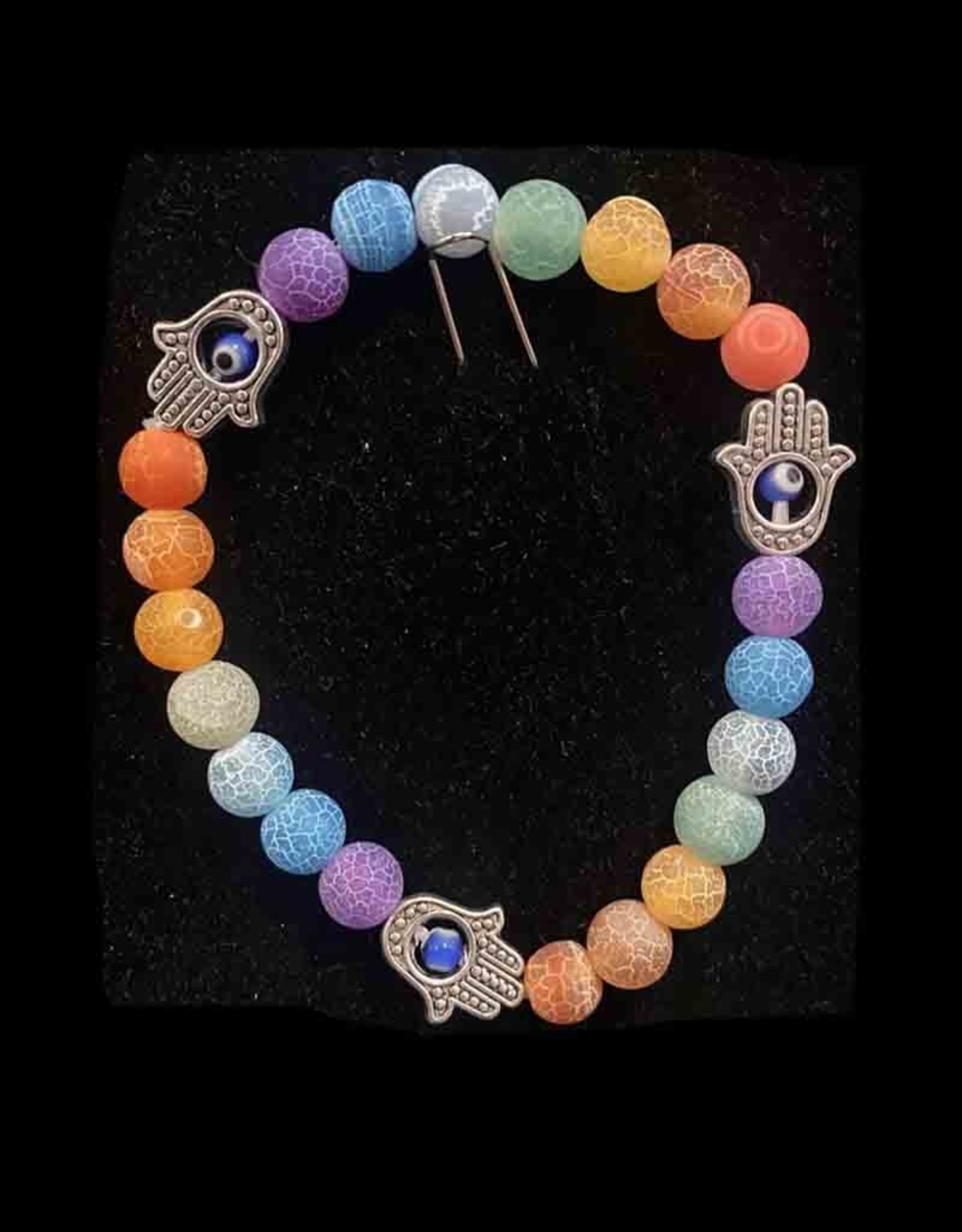 Cracked Agate Chakras with Fatima Hand & Evil Eye Bracelet