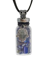 Lapis Lazuli & Fatima Hand Chip Bottle Necklace 20.5"l
