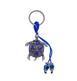 Evil Eye Turtle w/ Beads  Keychain - 4"