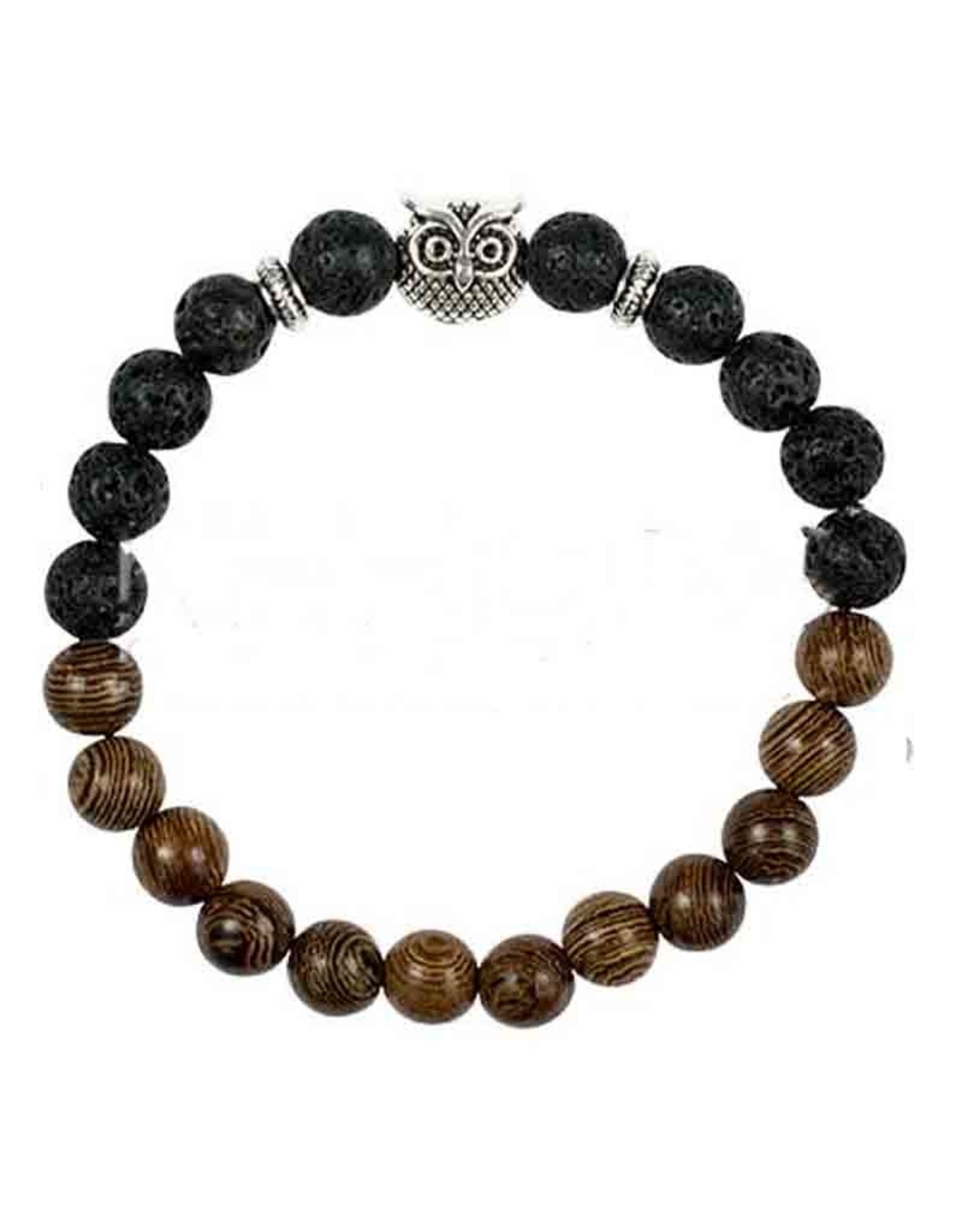 Owl Head 8mm Men's Bracelet with Lava Beads