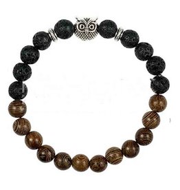 Owl Head 8mm Men's Bracelet with Lava Beads