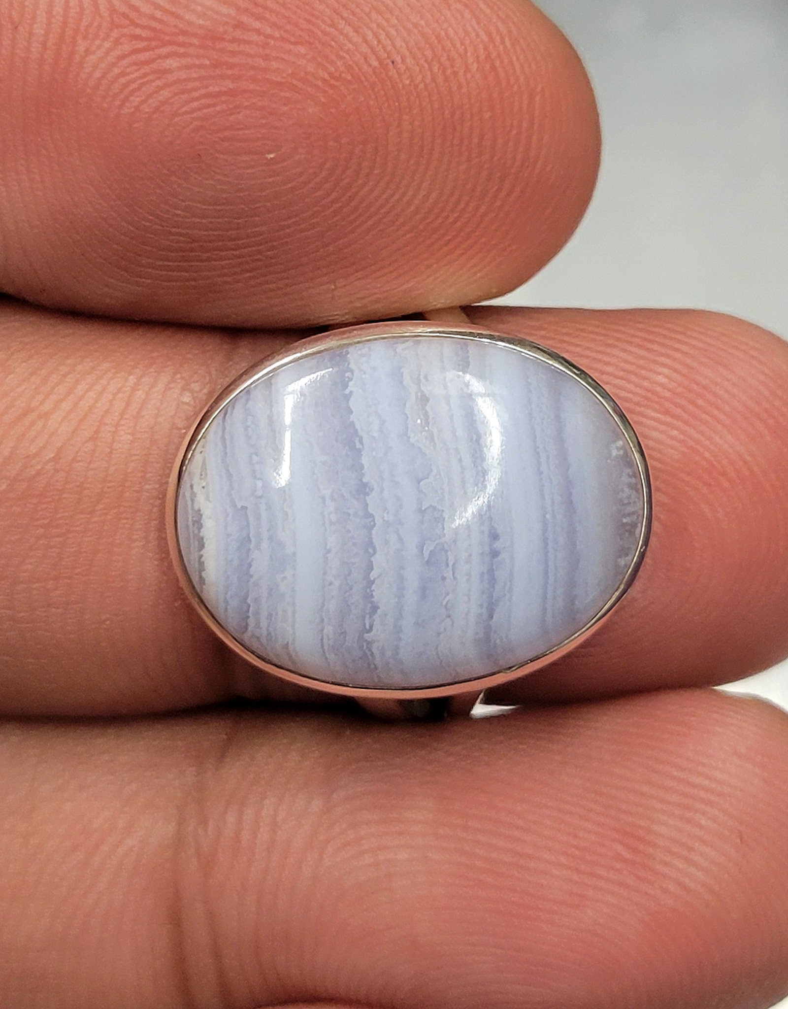 Blue Lace Agate Ring B - Size 8 Sterling Silver