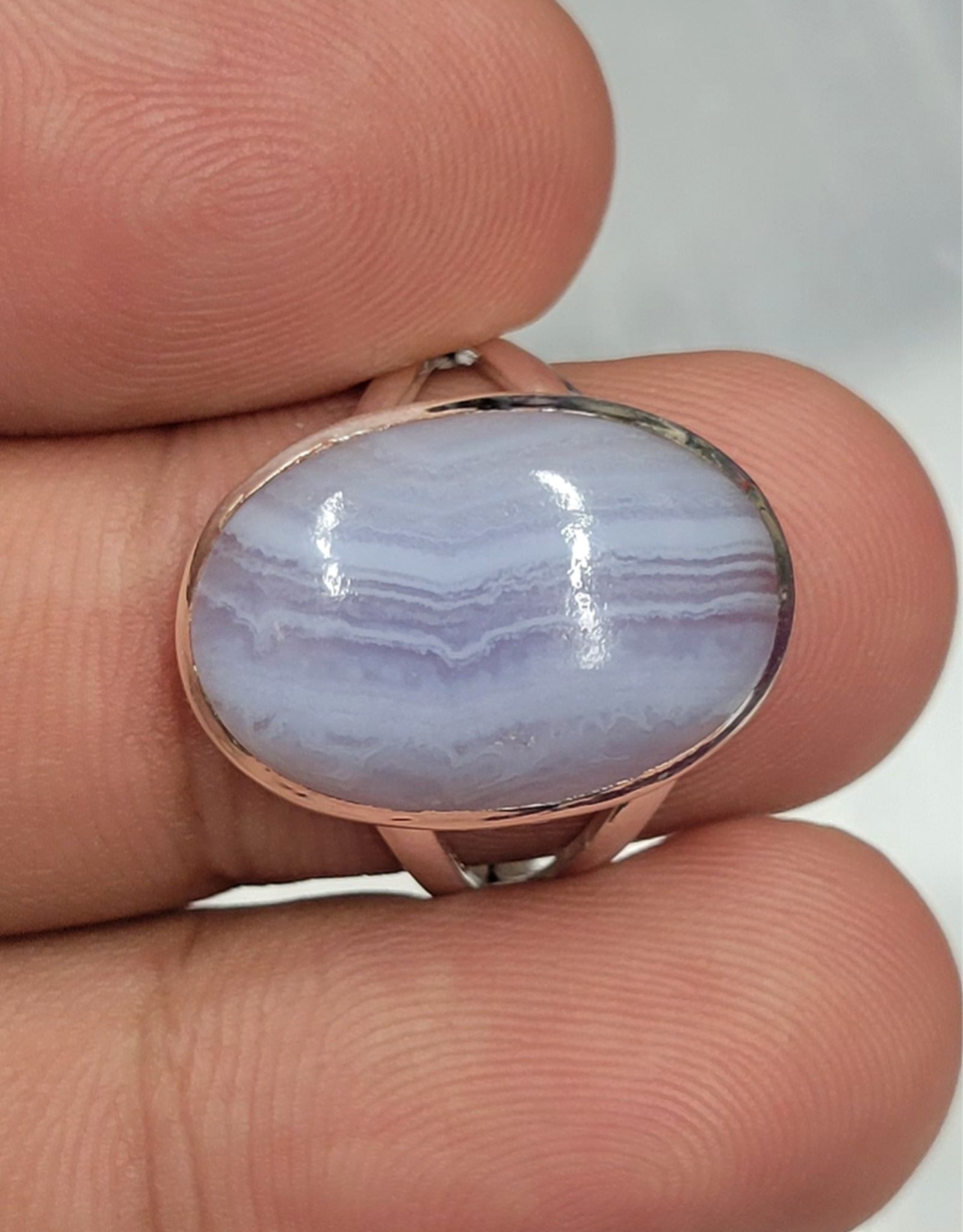 Blue Lace Agate Ring B  - Size 10 Sterling Silver