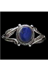 Lapis Bezel Feather Ring Sterling Silver - Size 3