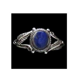 Lapis Bezel Feather Ring Sterling Silver - Size 3