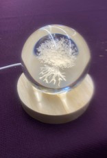 Engraved Crystal Ball Wood LED Light Base Tree of Life 3"