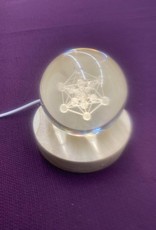 Engraved Crystal Ball Wood LED Light Base Metatron's Cube 3"