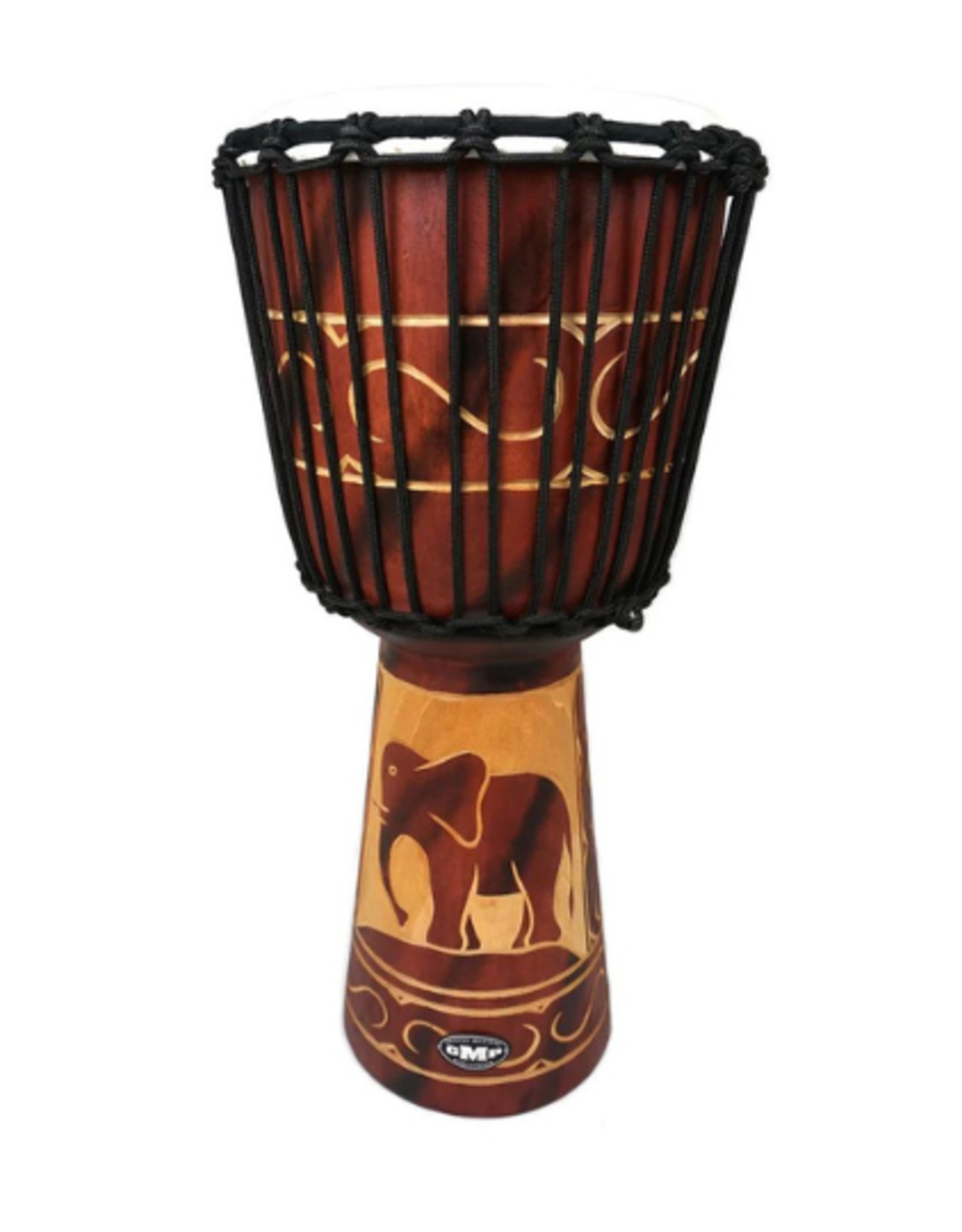 Groove Masters Natural Wood Djembe Drum  Elephant Carving - 2 Ft tall 12" Head