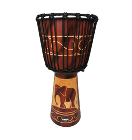 Groove Masters Natural Wood Djembe Drum  Elephant Carving - 2 Ft tall 12" Head