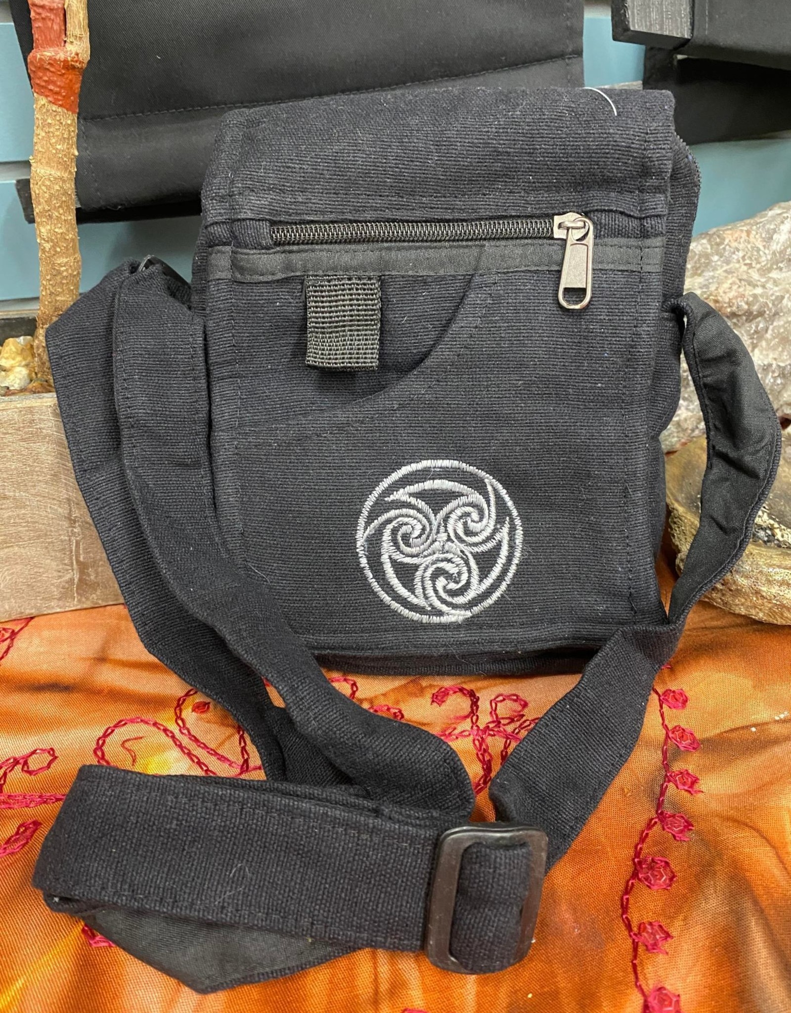 Earth's Elements Black Messenger Bag 7in x 9in x 3in