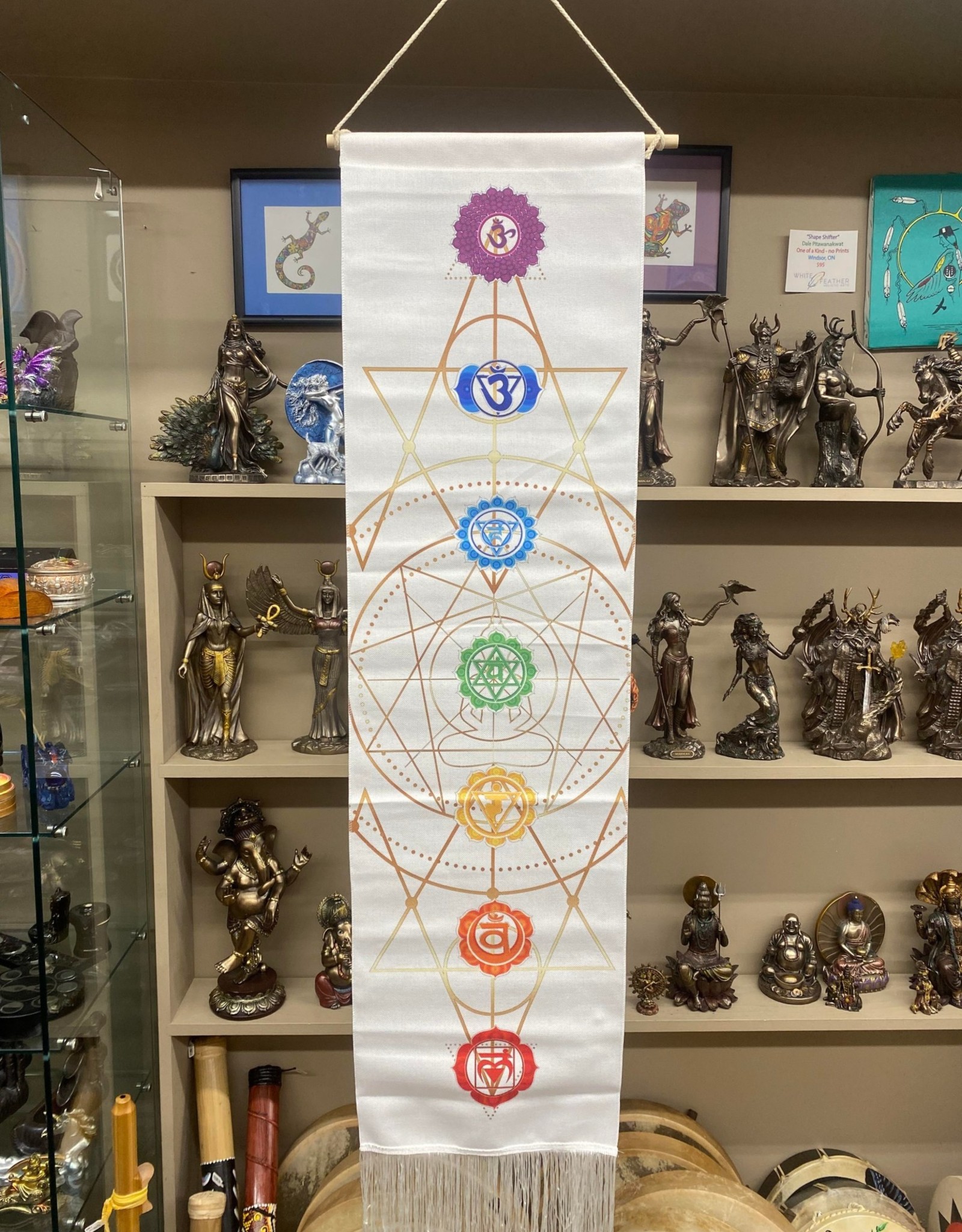 White Metatron's Cube Chakra Tapestry Banner - 12.5" X 51"