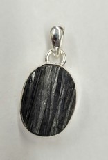 Black Tourmaline B Pendant Sterling Silver