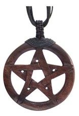 Wood Pentacle 2"  w Black Cord Necklace Pendant