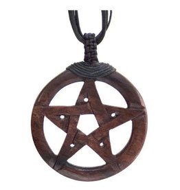 Wood Pentacle 2"  w Black Cord Necklace Pendant